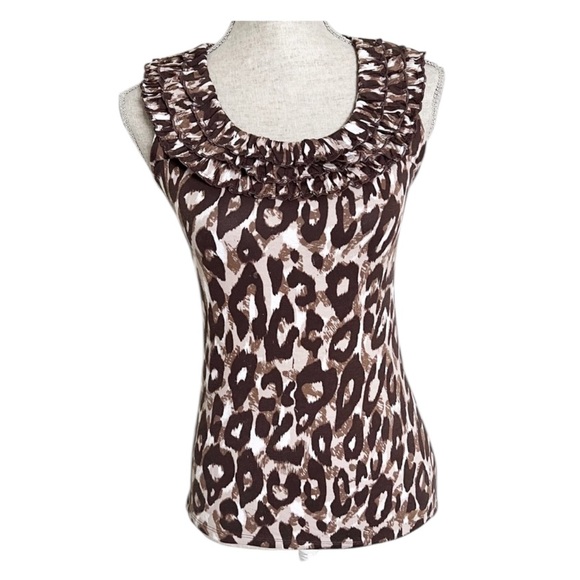 Ann Taylor Animal Print Tank Top Ruffle Trim XS Leopard - Picture 1 of 15